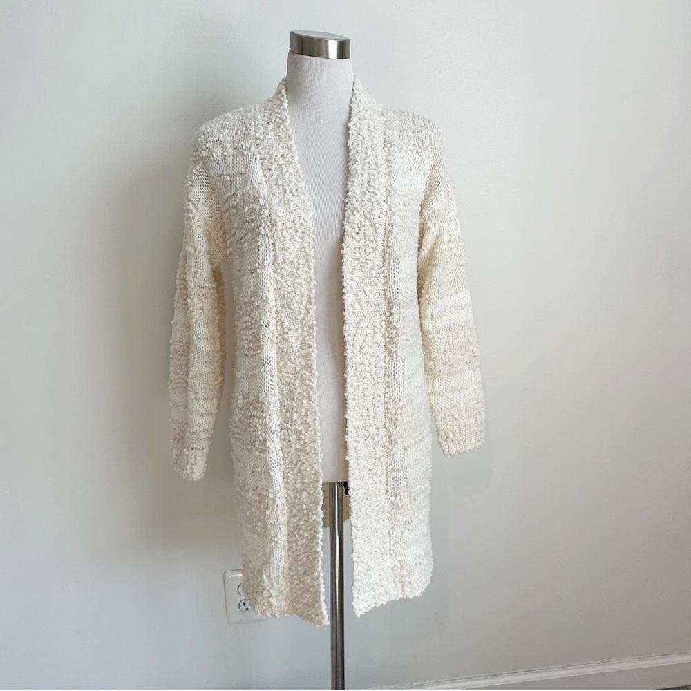 Mesh + Lace Off White Popcorn Crochet Open Cardigan, size Small